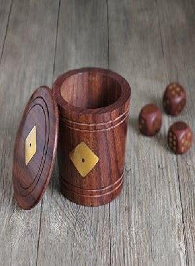 Timber Revival Co.® Solid Mango Wood Dice Cup with 5 Dice - Removable Lid - Handcrafted Box for Ludo, Yahtzee, Backgammon, RPG & Tabletop Games - 3x3 inches - Image 2